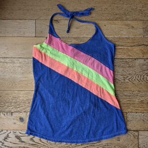 Y2K Hot Topic Halter Top striped emo scene mallgoth festival blue pink yellow